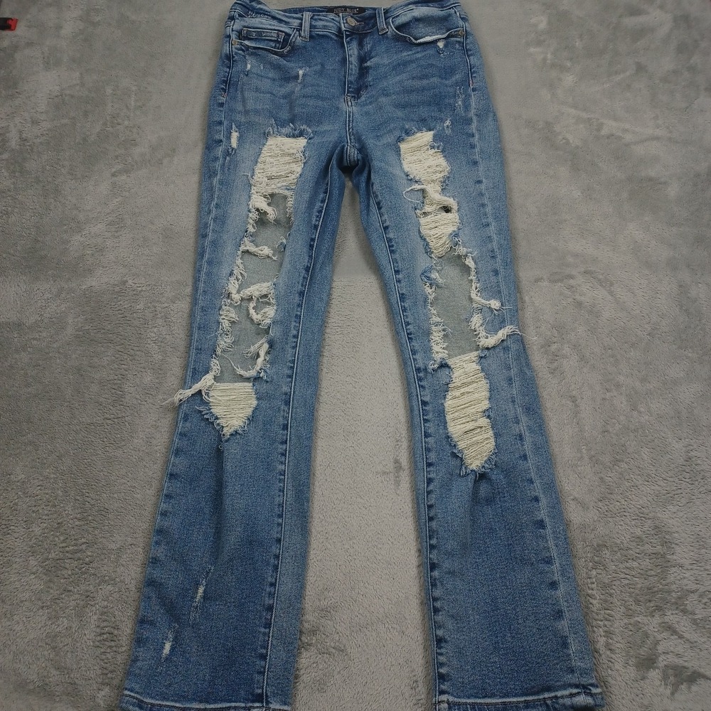 Judy Blue Jeans Womens 29 Blue Denim Straight Fit‎ Distressed Preppy Modern